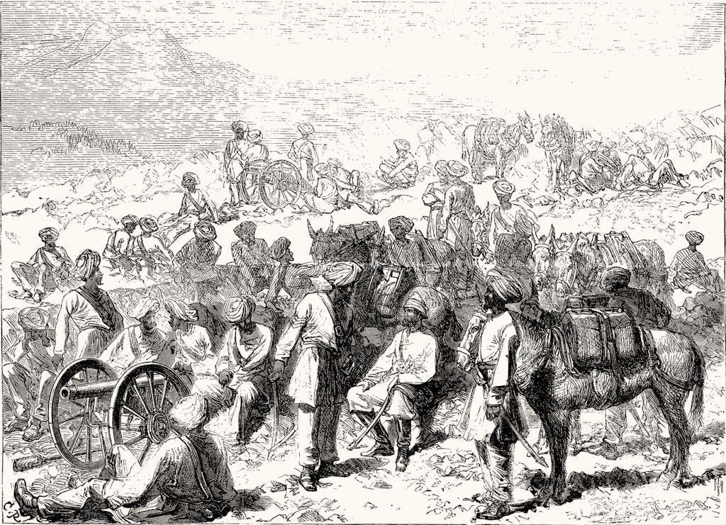PAKISTAN. Peshawar Mountain Battery 1868 old antique vintage print picture